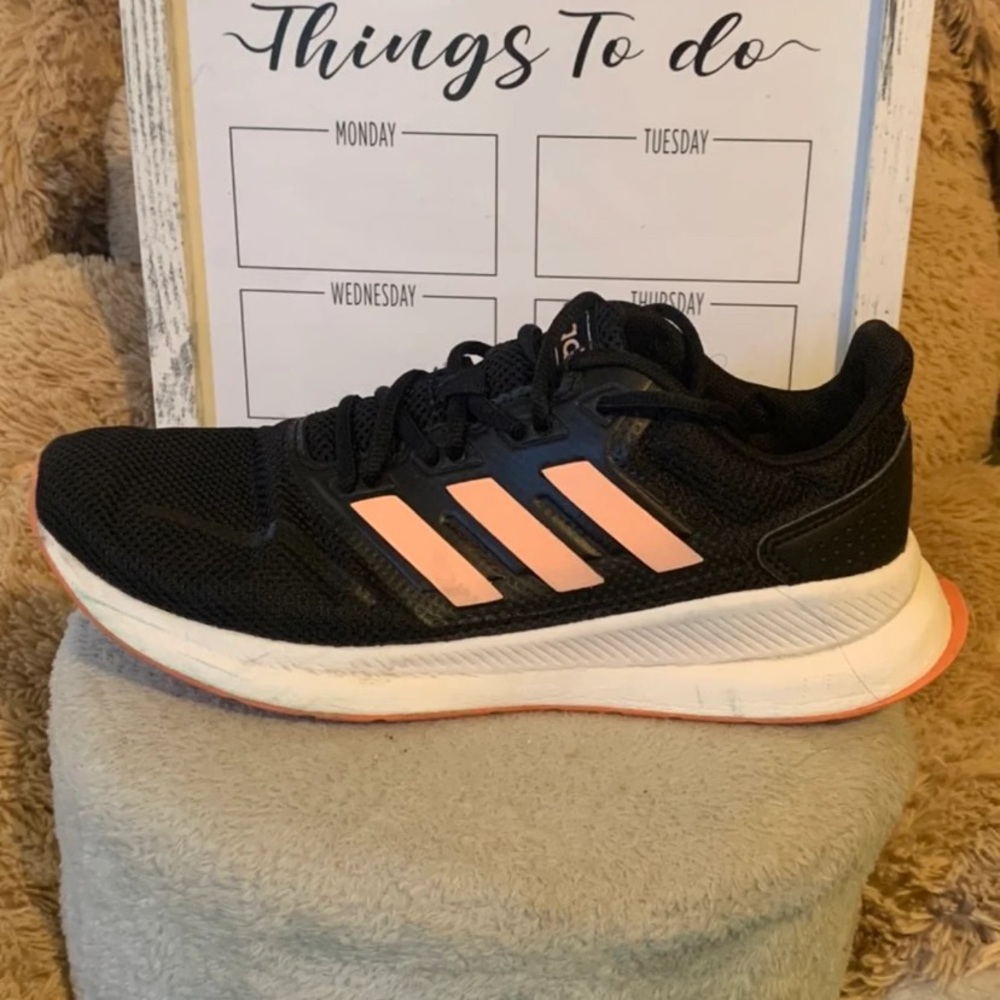 Pink and Black Adidas size 6 soft foam